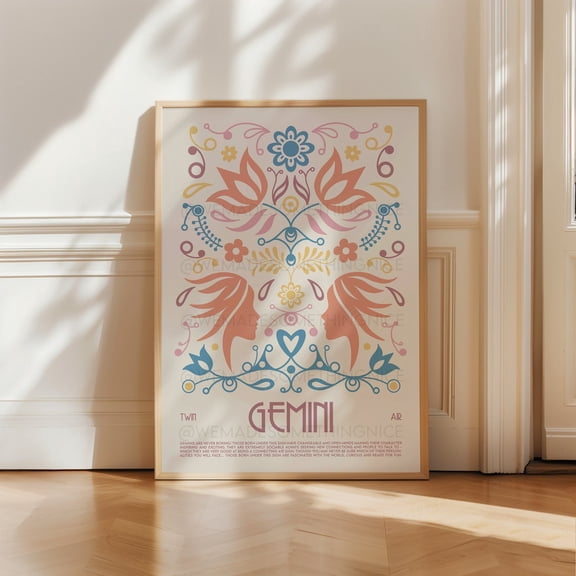 Gemini Zodiac Celestial Birth Sign Astrology Wall Decor Unframed Paper Print