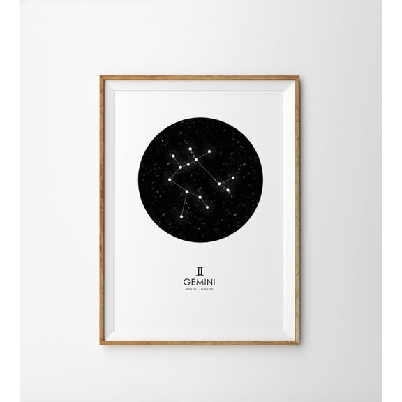 Gemini Zodiac Constellation Star Map Astrology Astronomy Modern Wall Art, Unframed Paper Poster 8x10in