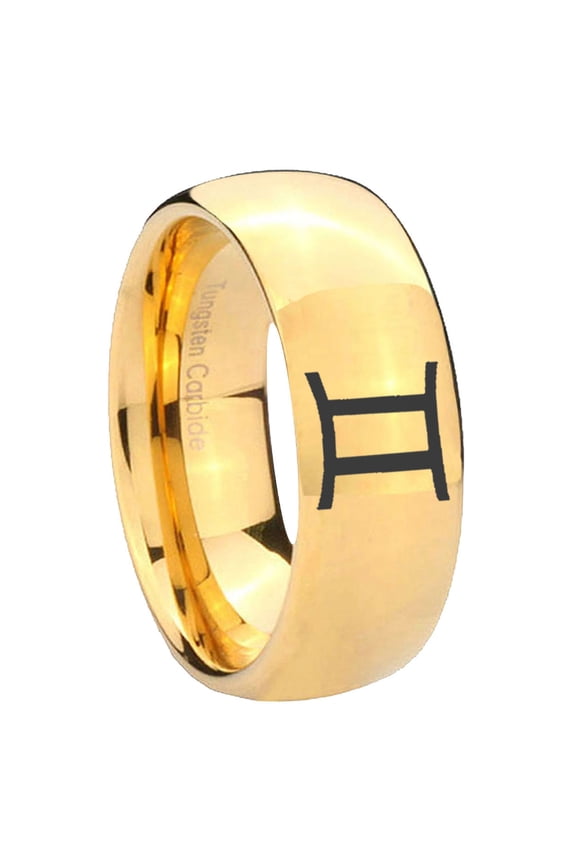 Gemini Zodiac Dome Gold Plated Tungsten Men Ring 10MM