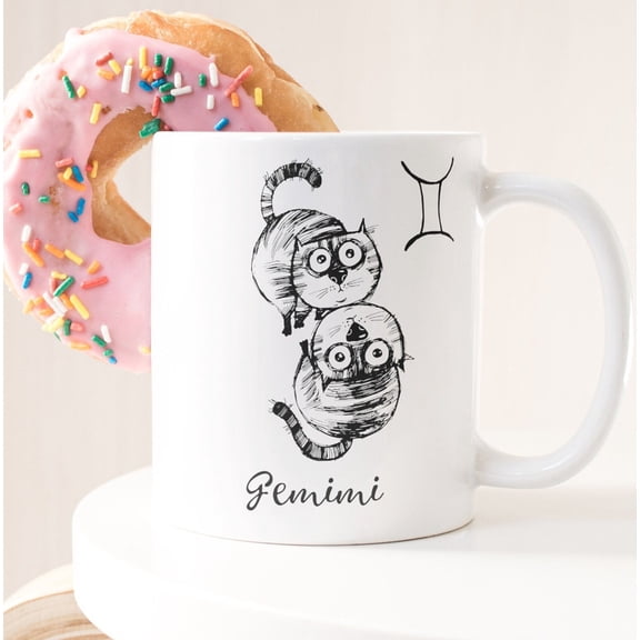 Gemini Zodiac Mug, Cat Zodiac Coffee Cup, Gemini Star Sign Gift, Gemini Horoscope, Cat Lover Gift, Ceramic Mug 11oz