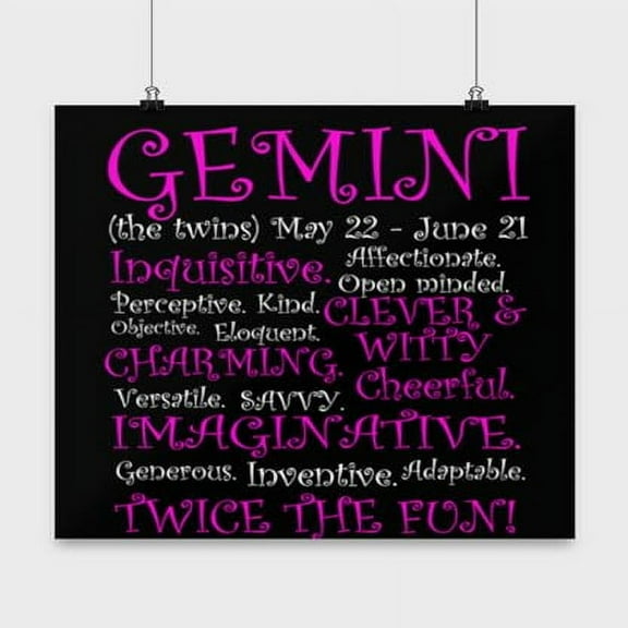 Gemini Zodiac Art Print - Astrology Lovers - 13x13 Poster Print - Black Decor
