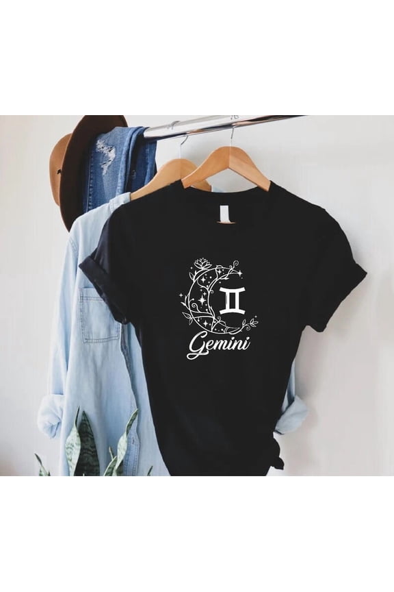 Gemini Zodiac Shirt, Gemini Floral Moon T-Shirt, Gemini , Birthday Present For Gemini, Astrology Tee, Gemini Women Tee, Gemini T-Shirt, Full Size S-5XL