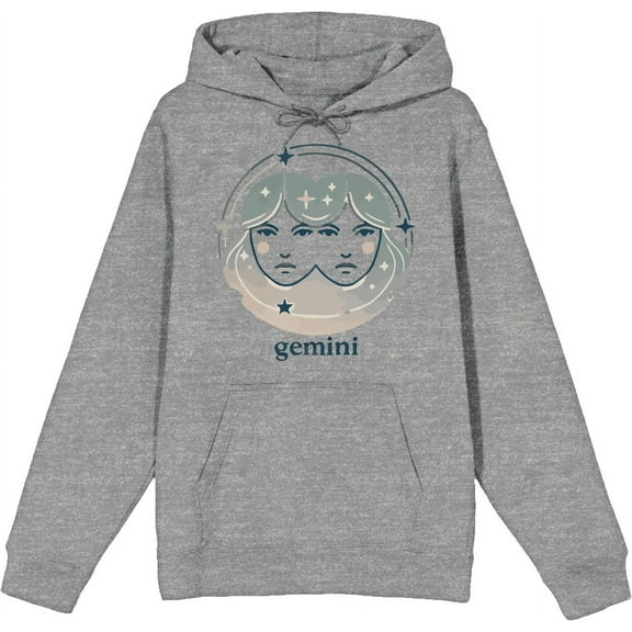 Gemini Zodiac Sign Adult Heather Gray Long Sleeve Hoodie-XL