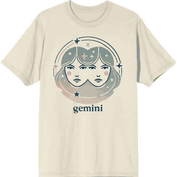 Gemini Zodiac Sign Adult Natural Crew Neck Short Sleeve Tee-Medium