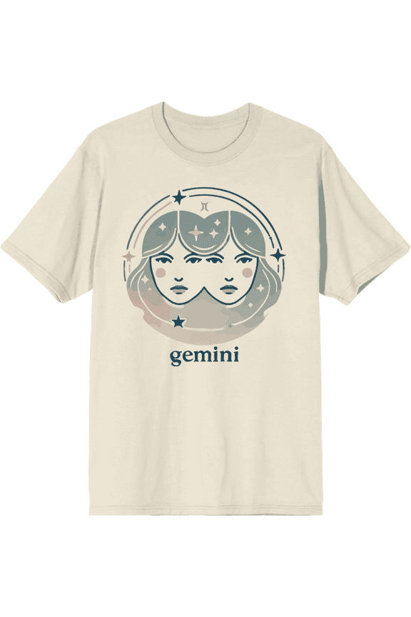 Gemini Zodiac Sign Adult Natural Crew Neck Short Sleeve Tee-Medium