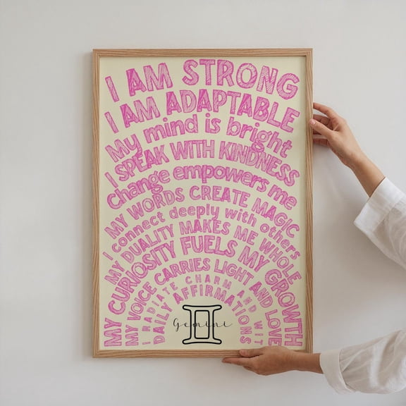 Gemini Zodiac Sign Daily Affirmations Wall Art Horoscope Motivational Inspirational Positive Quote Design1 Unframed Paper Print