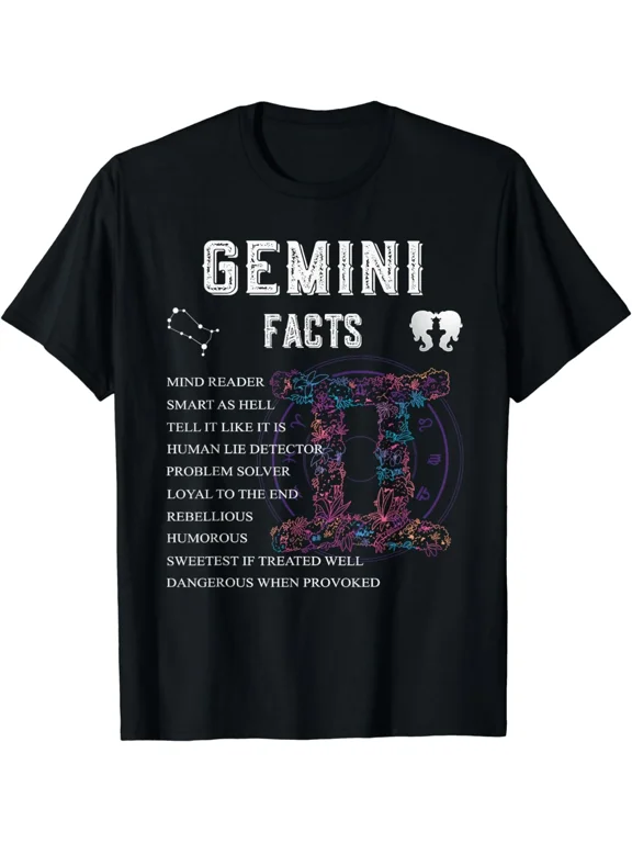 Gemini Zodiac Sign & Facts Astrology T May June Birthday T-Shirt