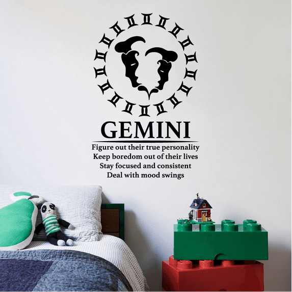 Gemini Zodiac Sign Gemini Horoscope Keep Boredom Out Of Their Lives Deal with Mood Swing Gemini Air Sign Bedroom Wall Decal Sticker Kids Adults Girls Boys Room Bedroom Decoration Size (40x24 inch)