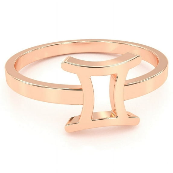 Gemini Zodiac Sign Ring In Solid 14k Rose Gold