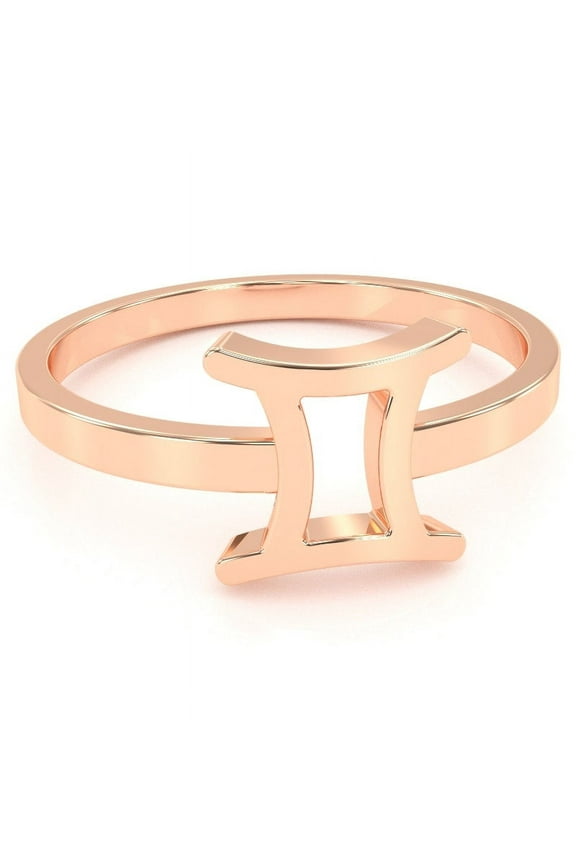 Gemini Zodiac Sign Ring In Solid 14k Rose Gold