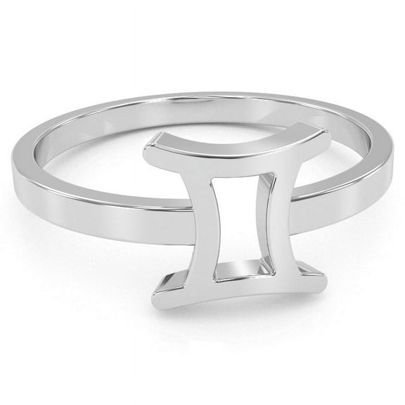 Gemini Zodiac Sign Ring In Solid 14k White Gold