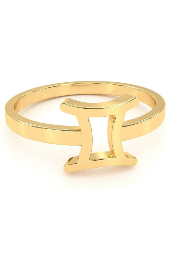 Gemini Zodiac Sign Ring In Solid 14k Yellow Gold