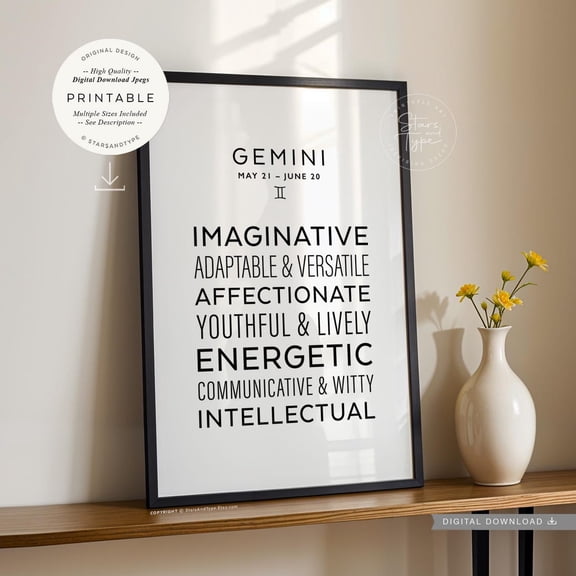 Gemini Zodiac Traits Poster, Unframed Size 8x12