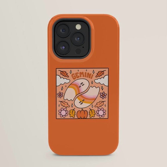 Gemini Zodiac Twin Faces and Floral Orange Tough Phone Case for Apple iPhone, Polycarbonate and TPU