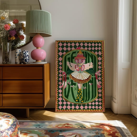 Gemini Zodiac Wall Art Coquette Astrology Print, Whimsical Circus Poster, Boho, Poster Only