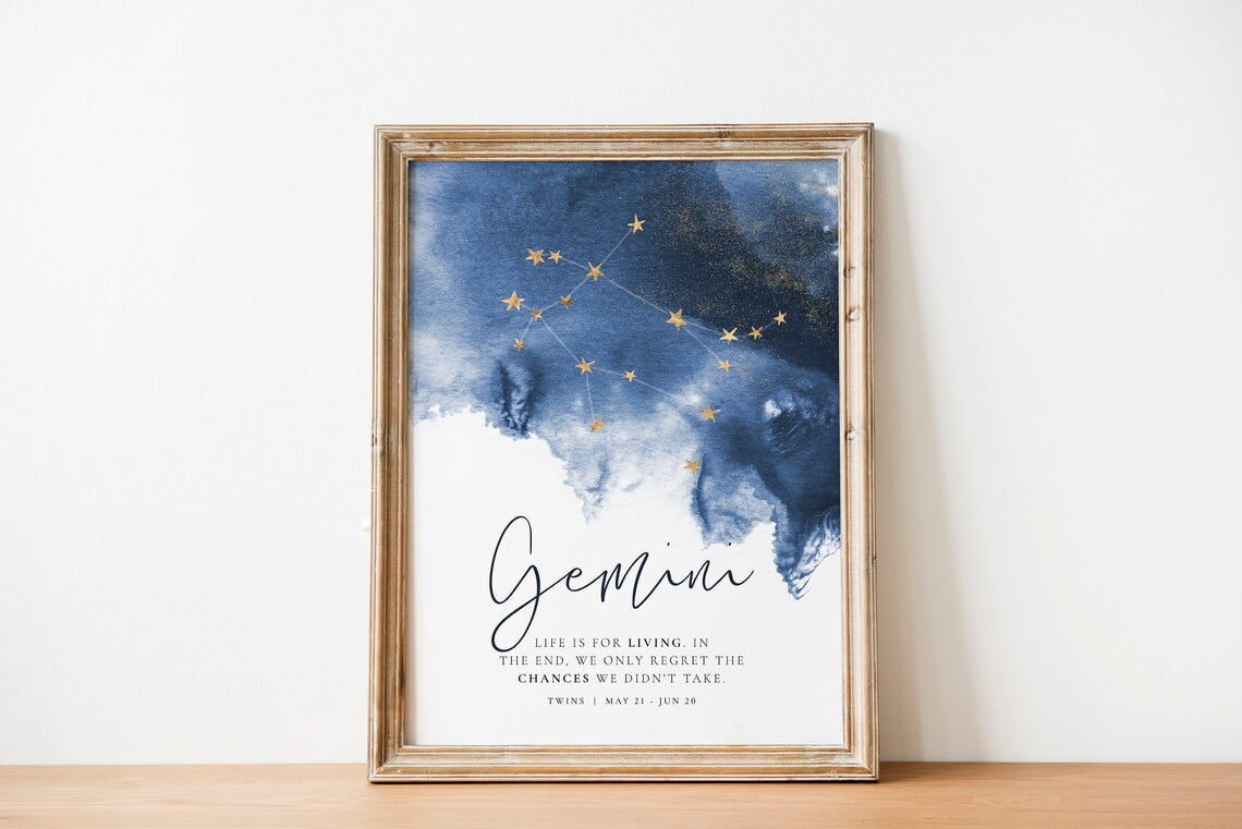 Gemini Zodiac Wall Art Print, Constellation Star Sign Motto And ...
