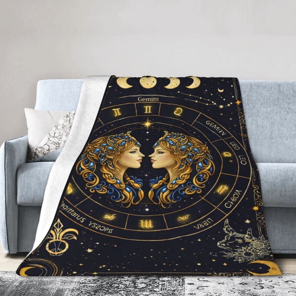Gemini constellation blanket with moon phase display, mysterious celestial blanket, soft and comfortable gift for Gemini lovers 50x40