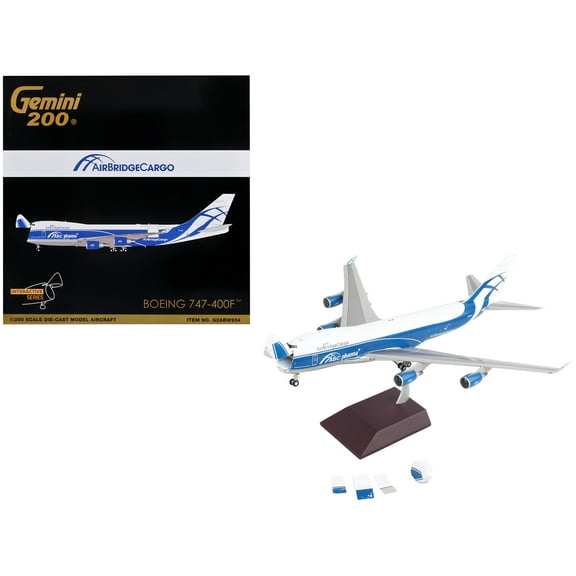 Boeing 747-400F Commercial Aircraft White with Blue Stripes "Gemini 200" Series 1/200 Diecast Model Airplane by GeminiJets