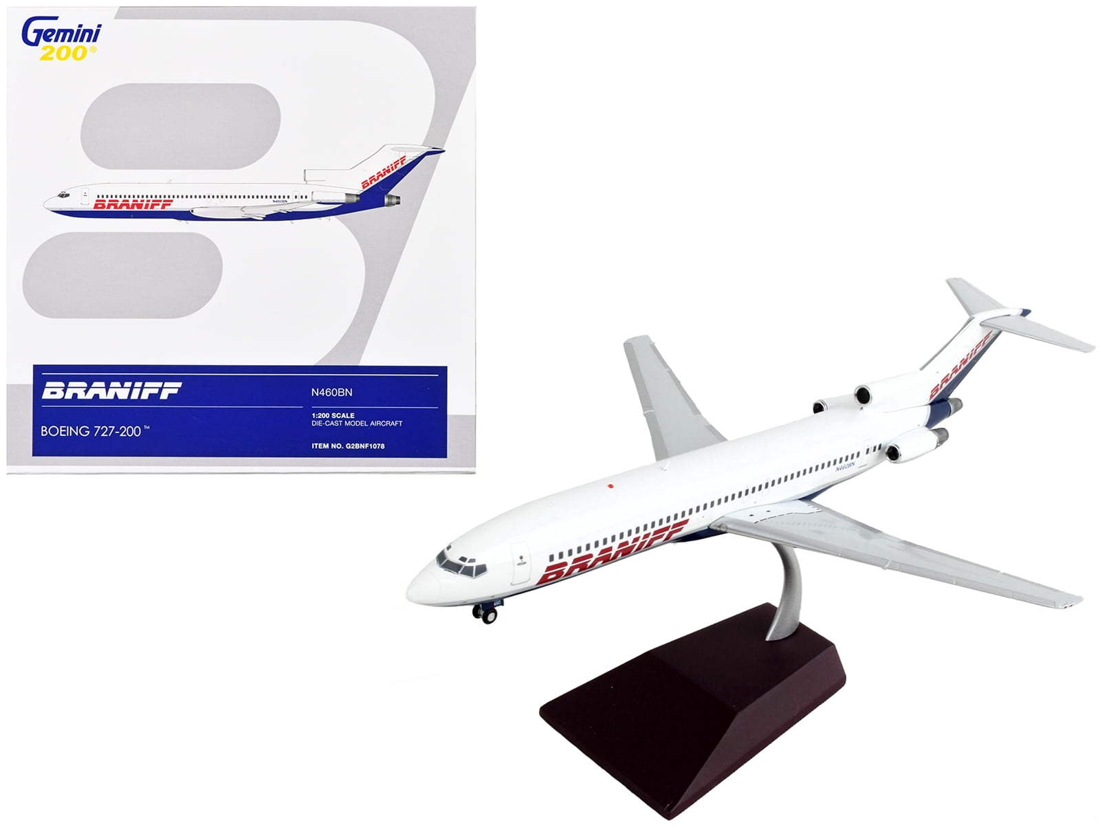 Boeing 727-200 Commercial Aircraft Braniff International Airways White and Blue Gemini 200 Series 1/200 Diecast Model Airplane by GeminiJets