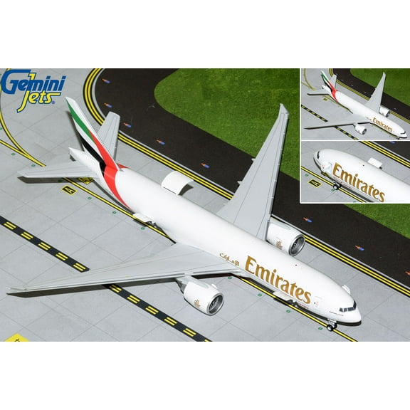Boeing 777F Commercial Aircraft White with Striped Tail "Gemini 200 - Interactive" Series 1/200 Diecast Model Airplane by GeminiJets
