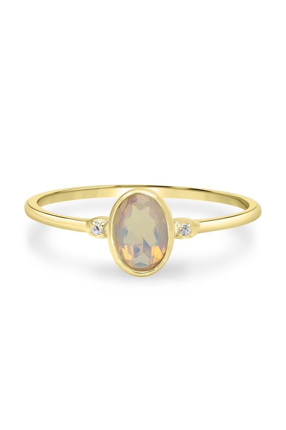 0.32 Ct Opal & White Topaz Midi Ring in Sterling Silver
