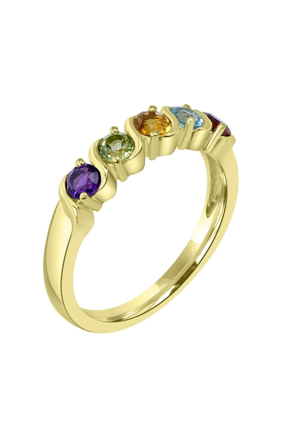 0.55 carats Genuine Multi Color Gemstone Ring in 14K Gold plated Sterling Silver