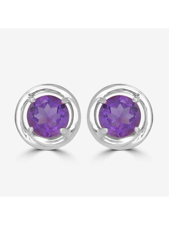 0.88 Ct Round Amethyst Stud Earrings in Sterling Silver
