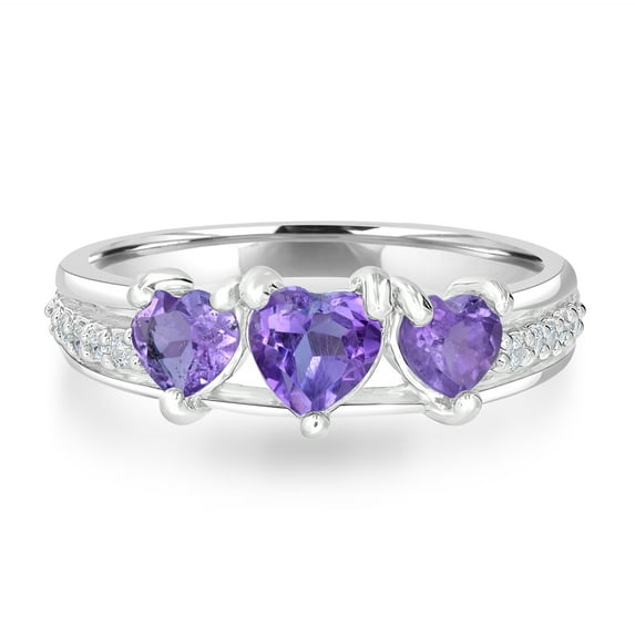 Gemistry 1.09 Ct Genuine Amethyst 3-Stone Ring in Sterling Silver