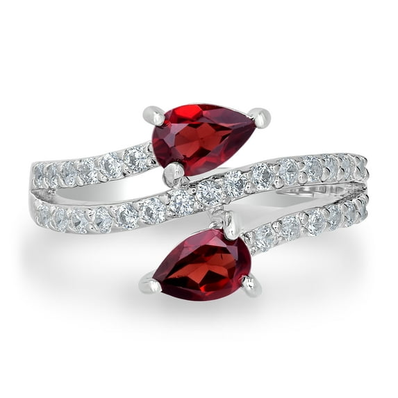 Gemistry 1.56 Ct Genuine Garnet and Cubic Zirconia Stone Bypass Cocktail Ring in Sterling Silver