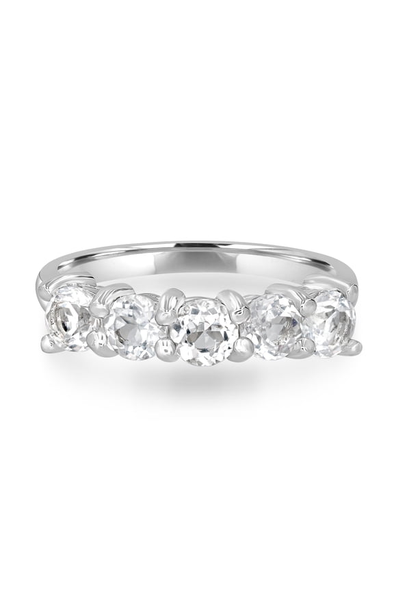 1 Ct Round White Topaz Five Stone Band Ring in Sterling Silver