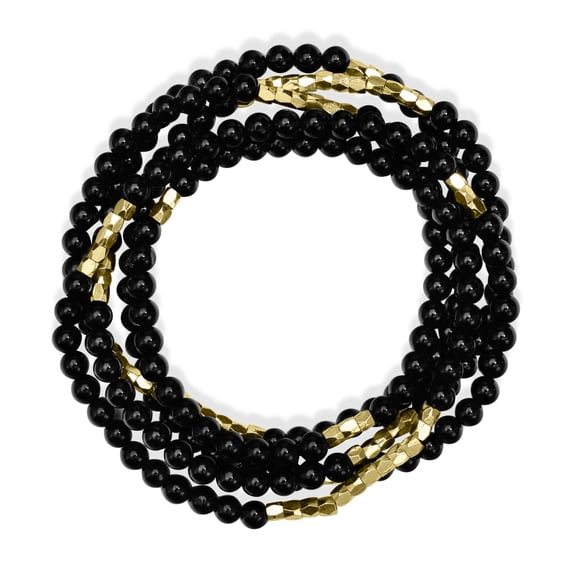 Gemistry 14K Gold Over Brass Black Onyx Beaded Wrap Bracelet or Necklace, 35 Inches