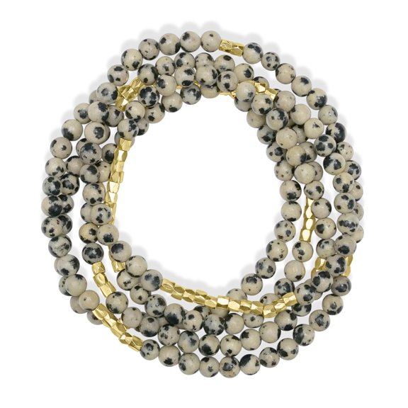 Gemistry 14K Gold Over Brass Dalmation Jasper Gemstone Beaded Wrap Bracelet or Necklace, 35 Inches