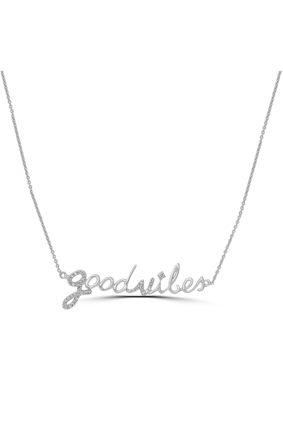 14K White Gold 0.11 Ct Round Diamond Good Vibes Pendant Necklace(GH Color, I1 Clarity)