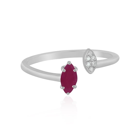 Gemistry 14K White Gold Marquise Ruby and White Topaz Cuff Ring, Size 7