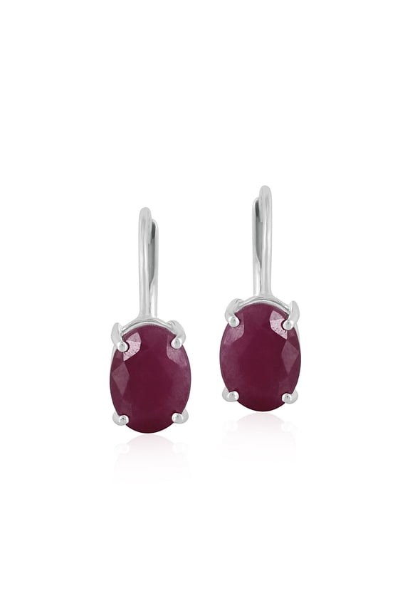 14K White Gold Oval Ruby Lever Back Drop Earrings