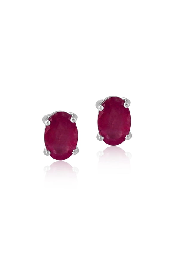 14K White Gold Oval Ruby Stud Earrings