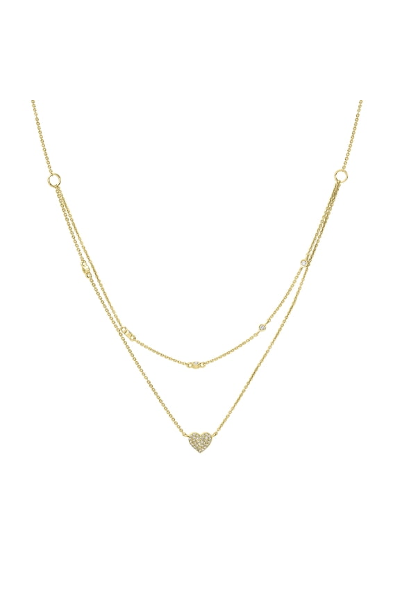 14K Yellow Gold 0.1 Ct Round Diamond Multi-layered Heart Necklace(GH Color, I1 Clarity)