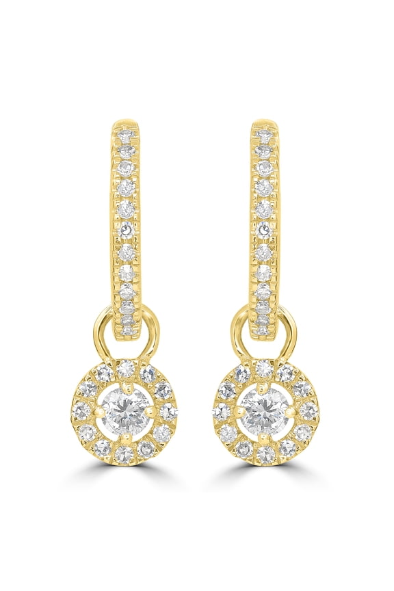 14K Yellow Gold 0.27 Ct Round Diamond Mini Hoop Dangle Earrings(GH Color, I1 Clarity)