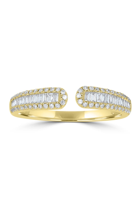 14K Yellow Gold 0.3 Ct Round and Baguette Diamond Cuff Ring(GH Color, SI1 Clarity)
