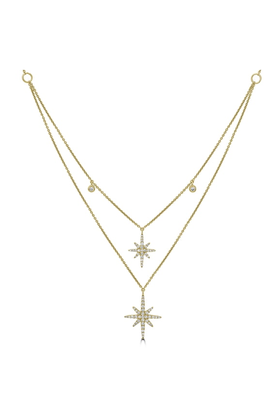 14K Yellow Gold 0.34 Ct Round Diamond Multi-row Star Necklace(GH Color, I1 Clarity)