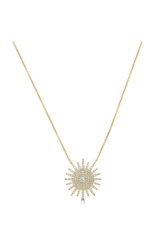 14K Yellow Gold 0.54 Ct Round Diamond Halo Pendant Necklace(GH Color, I1 Clarity)