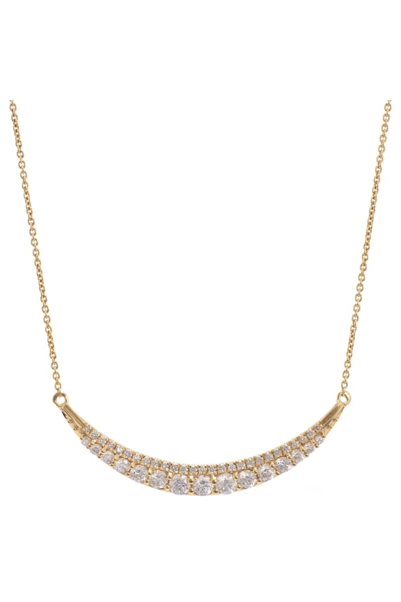 14K Yellow Gold 0.71 Ct Round Diamond Curved Bar Pendant Necklace(GH Color, I1 Clarity)