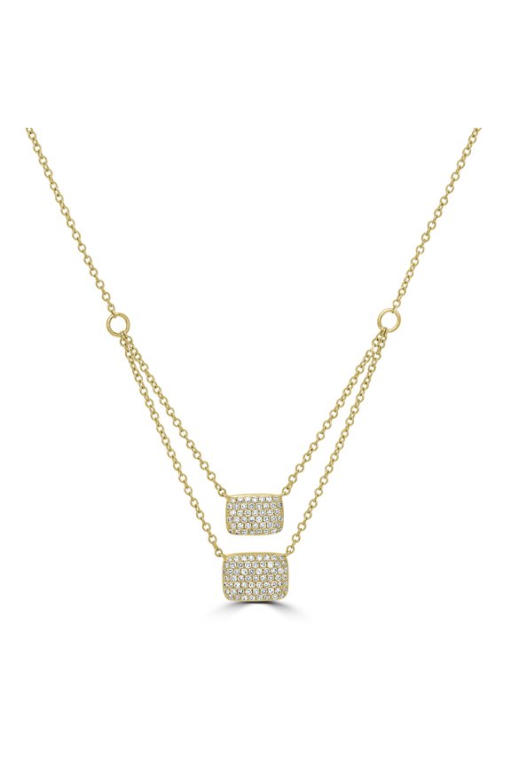 14K yellow gold 0.39 Ct Round Diamond Rectangular Charm Necklace(GH Color, SI1 Clarity)