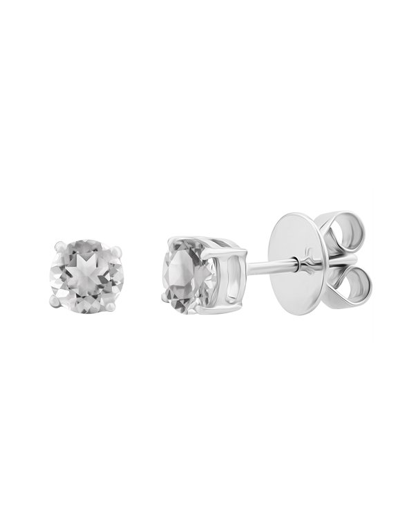 925 Sterling Silver Genuine Round White Topaz Gemstone Womens Stud Earrings