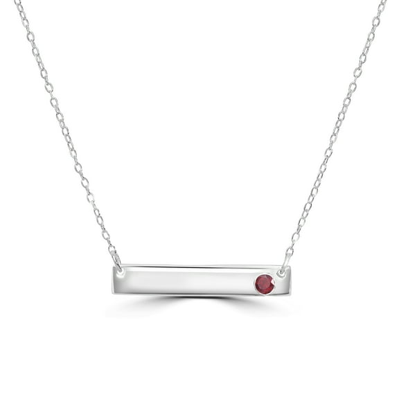 Gemistry 925 Sterling Silver January Birthstone Garnet Gemstone Bar Pendant Necklace, Birthday Gift for Her