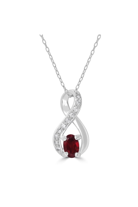 925 Sterling Silver Red Garnet Infinity Pendant Necklace for Women (0.45 Ct Oval with 18 inch Silver Chain)