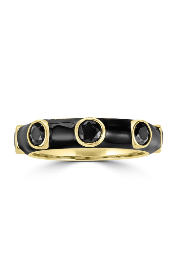 Bob Mackie Jewelry Gold over Brass Black Enamel Black Cubic Zirconia Band Ring, Size 7