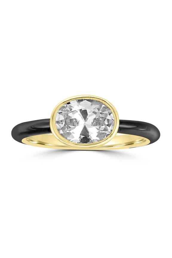 Bob Mackie Jewelry Gold over Brass Black Enamel White Cubic Zirconia Ring, Size 6