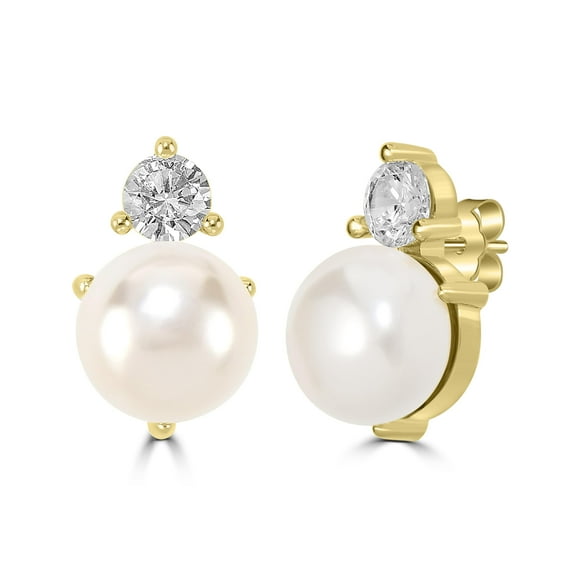 Gemistry Bob Mackie Jewelry Gold over Brass Synthetic Pearl White Cubic Zirconia Stud Earrings