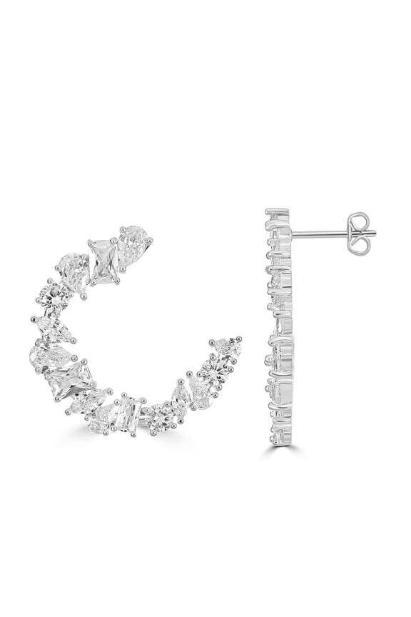 Bob Mackie Jewelry Silver Plated Brass Multi-Stone Cubic Zirconia Hoop Earrings